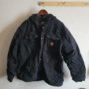 Carhartt Duck Washed Sherpa Hooded Jacket Mens Large Black